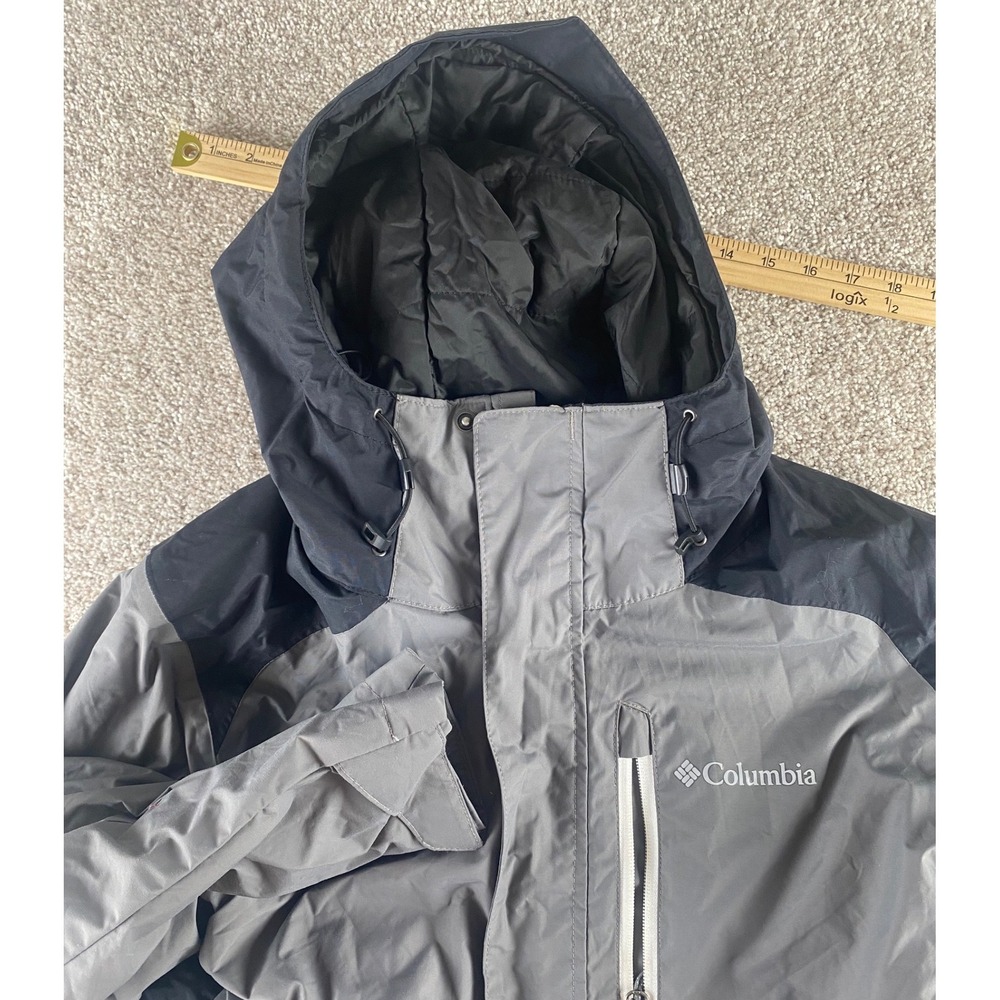 Columbia Omni-Heat Hooded Ski Jacket Mens Medium Grey Black Waterproof Puffer